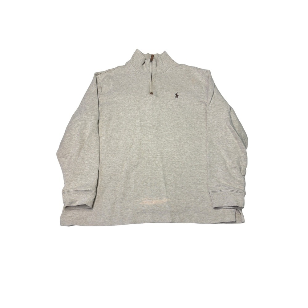 Polo Ralph Lauren‎ Mens XL Quarter Zip Pullover Sweater Heather Gray Cotton Pony